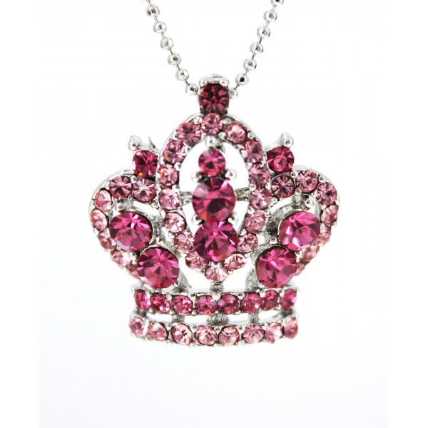 Rhinestone Crown - Rhodium Plating - Made in Korea - Pink - NE-N5528PK