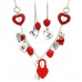 Heart Charms Necklace w/ Earrings Set - NE-FNE2290RHRD