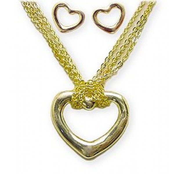 Necklace - Heart Charm & Earrings  Set -  NE-MS3149G