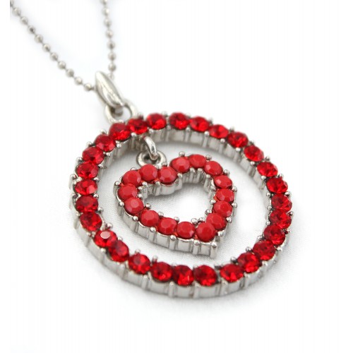Loop & Heart Austrian Crystal Necklace - Red - NE-P1060RD