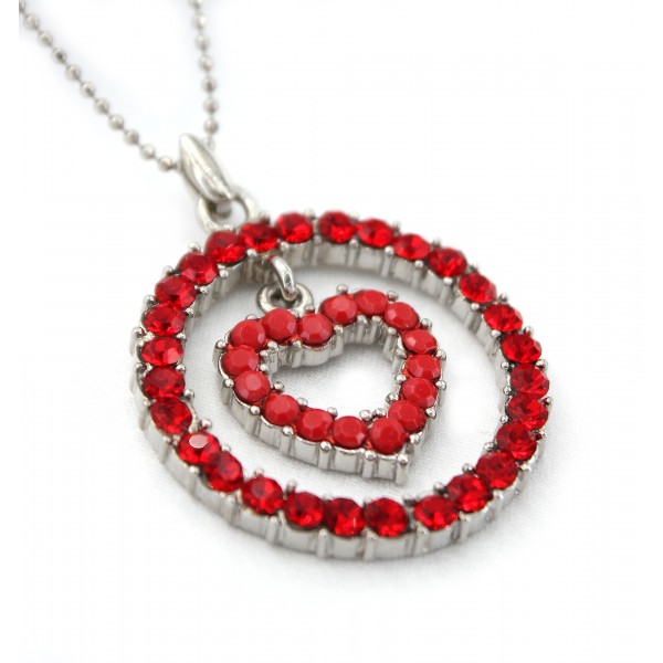 Loop & Heart Austrian Crystal Necklace - Red - NE-P1060RD