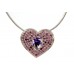 Necklace - Rhinestone Heart Charm w/CZ Necklace - Purple - NE-TJ026PL
