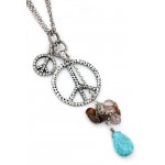 Multi Peace Signs Necklace w/ TQ Blue Stone - NE-ACQN4797