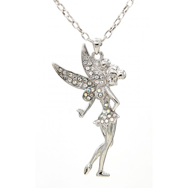 Rhinestone Tinker Bell Charm Necklaces - Clear - NE-JN3343CL