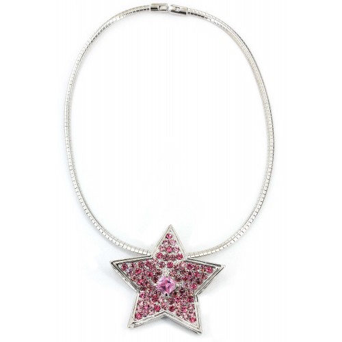 Rhinestone Star Charm w/ CZ Necklace - Pink - NE-TJ027PK