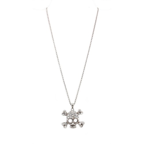 Necklaces Wholesale - Rhinestone Skull Charms Necklaces - Clear - NE-JN4298CL
