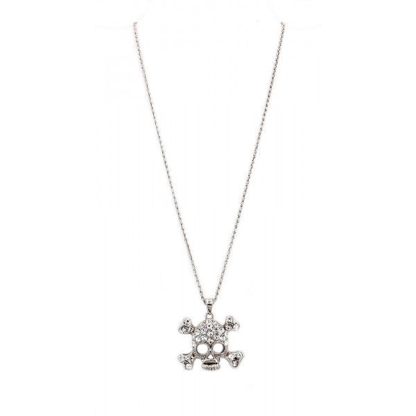 Rhinestone Skull Charms Necklaces - Clear - NE-JN4298CL