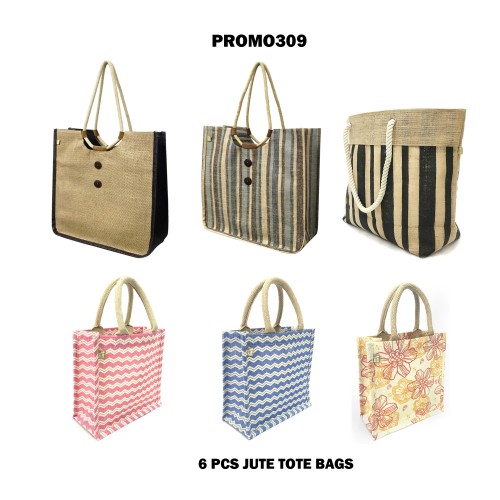 Discount Package: 6 Pieces Jute Totes Assorted Pack  - PROMO309