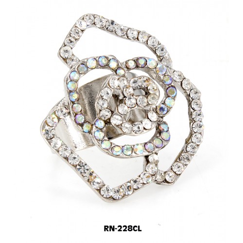Austrian Crystal Rose Flower Ring  - Clear Color - RN-228CL