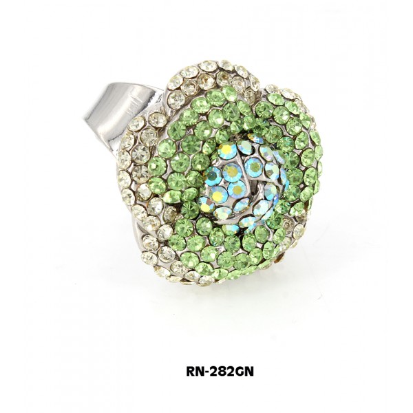 Austrian Crystal Flower Ring  - Green Color - RN-282GN