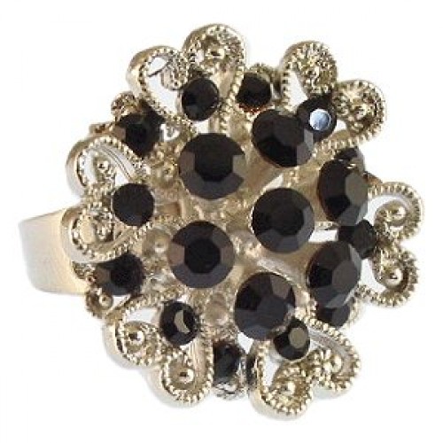 Austrian Crystal Flower Ring  - Black Color - RN-R6002BK