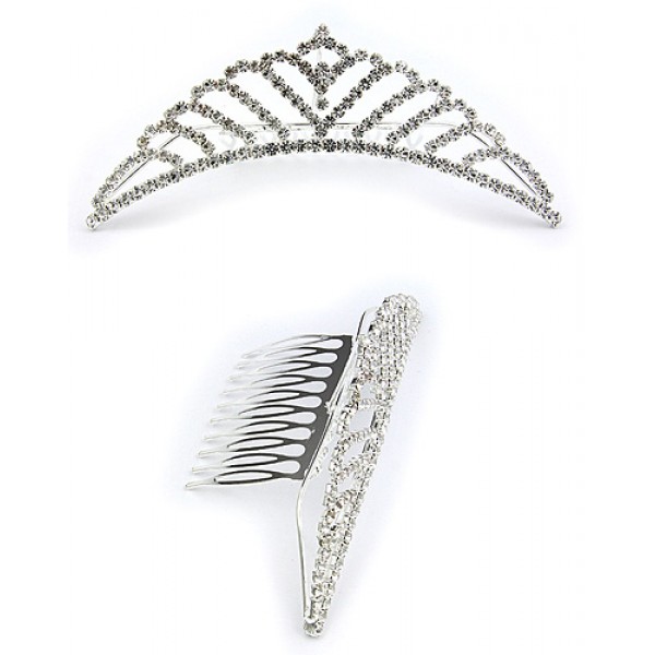 Tiara w/ Side Comb - Clear Crystal Stones - CB-6871