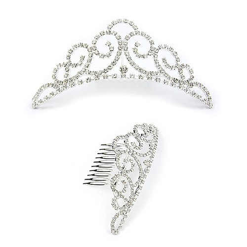 Tiara w/ Side Comb - Clear Crystal Stones - CB-T3248