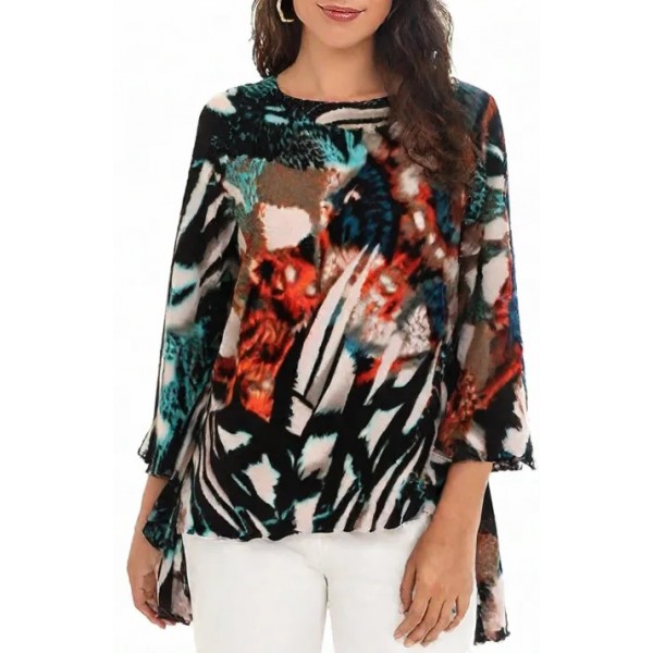 Merrow Top with 3/4 Sleeve, Abstract Print – Multi - ATP-MT9514