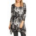 Tunic Top Round Neck 3/4 Sleeves, Paisley Print – Black & White - ATP-TT8701