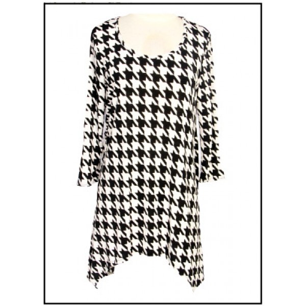 Tunics Tops with 3/4 Sleeves, Houndstooth Print – Black & White- ATP-TT8704
