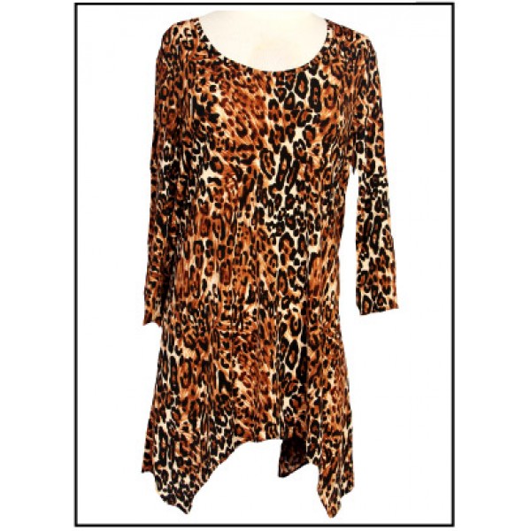 Tunics Tops with 3/4 Sleeves, Leopard Print - Brown - ATP-TT8706