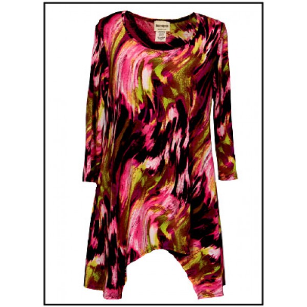 Tunics Tops with 3/4 Sleeves, Art Print – Pink & Brown - ATP-TT8709