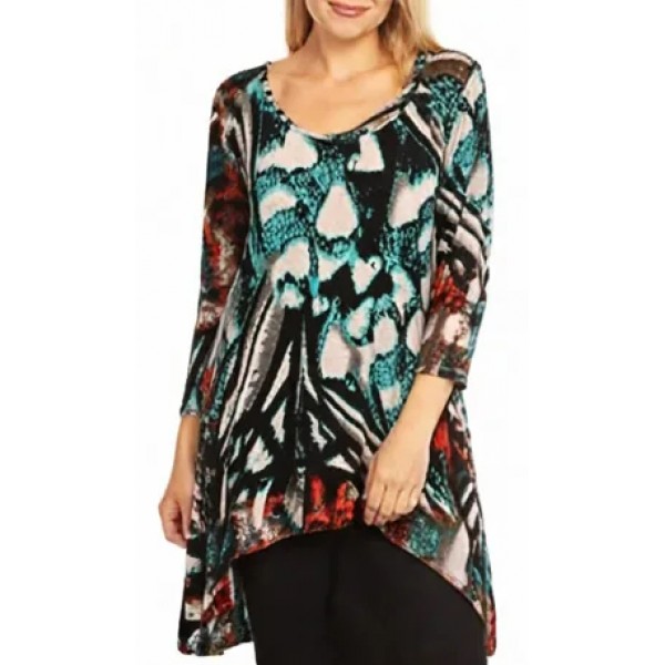 Tunic Top Round Neck 3/4 Sleeves, Abstract Print – Multi - ATP-TT8714