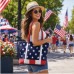 USA Flag Print Canvas Shoulder Tote Bag- BG-US001BL