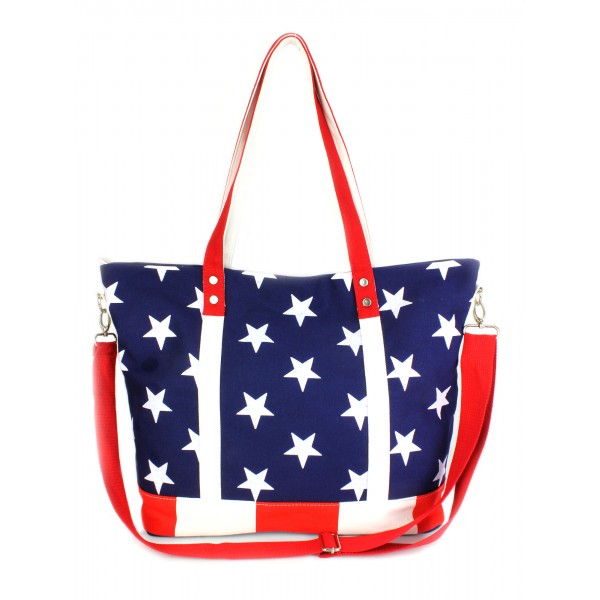 USA Flag Print Canvas Shoulder Tote Bag- BG-US001BL