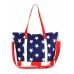 USA Flag Print Canvas Shoulder Tote Bag- BG-US001BL