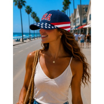 Baseball Caps - Cotton Twill Washed USA Flag Cap - HT-7642C
