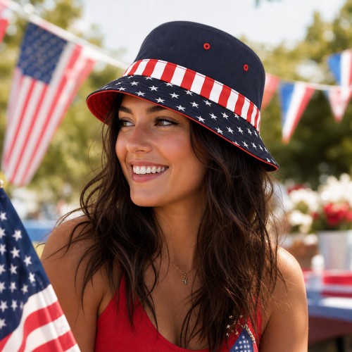 Bucket Hat - USA Flag Print - HT-7801F