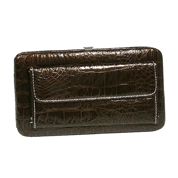 Flat Wallet - Leather Like w/ Croc Embossed - Brown - WL-AL121LPBN