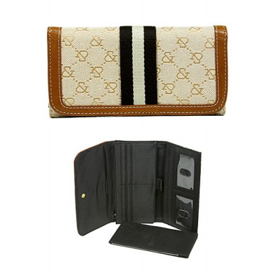 Wallet - Jacquard Monogram Check Book Wallet - Tan  - WL-AND008TN