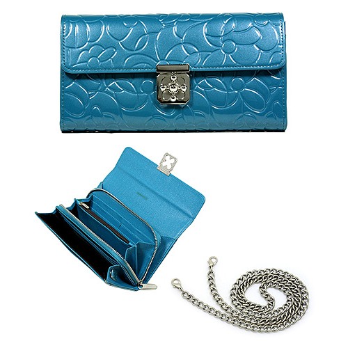 Wallet - Genuine Leather w/ Floral Embossed - Blue - WL-C1020BL