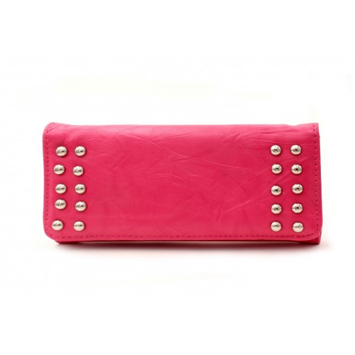 Wallet - Checkbook Wallets - Studded Glossy Leather-like - Pink - WL-VGS030WBPK