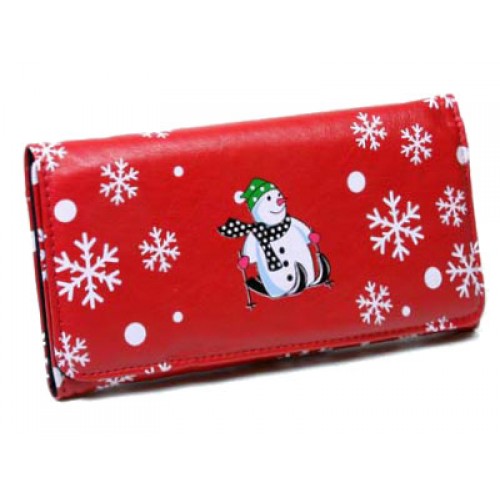 Wallets - Check Book Wallet - Snow Flakes Print - Red -WL-XUX030WBRD
