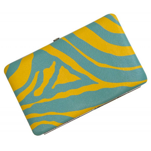 Wallet - Flat Wallet - Zebra Print Flat Wallet -Yellow TQ Blue Stripes - WL-Z002YL-TQ