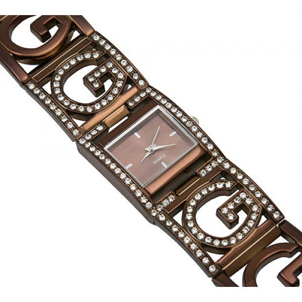 Lady Watch - Rhinestone G Metal Bracelet - Brown - WT-L80555BN