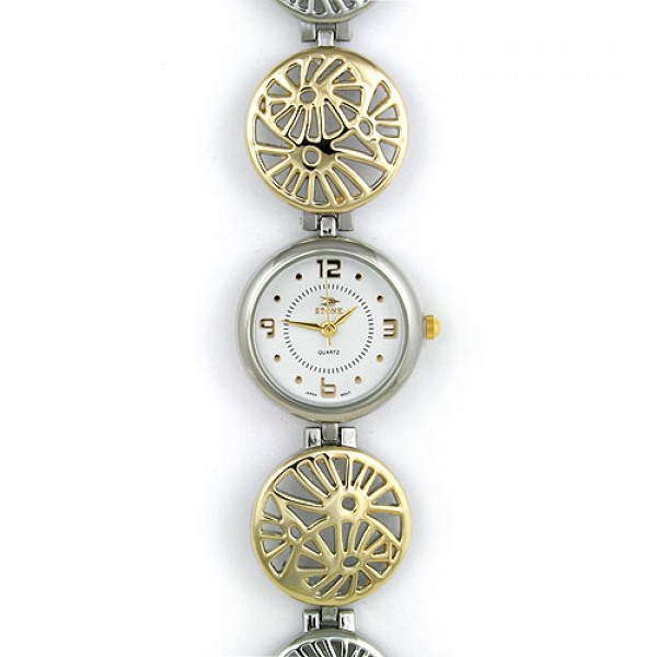 Lady Watch - Filigri Carving Disc Links Band - Silver/Gold - WT-L80617TT