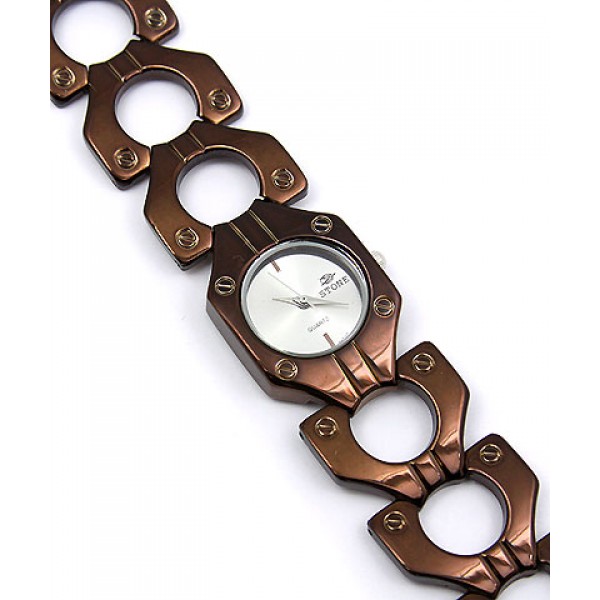 Lady Watch - Hexagon Metal Link Band- Brown - WT-L80651BN