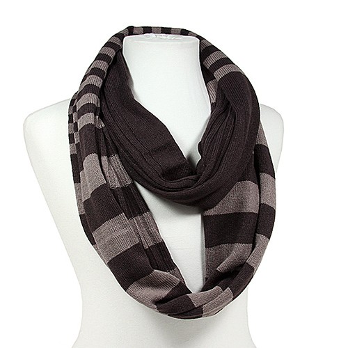Scarf - Infinity Loop Knitted Stripes - Brown - SF-11KS002BR