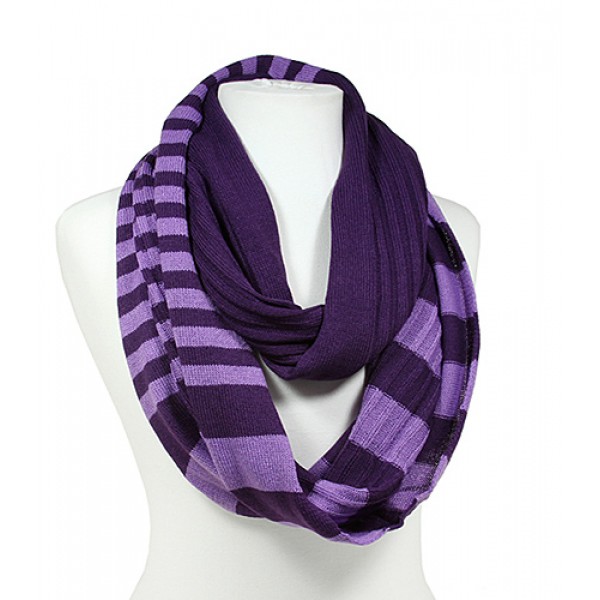 Scarf - Infinity Loop Knitted Stripes - Purple - SF-11KS002PL