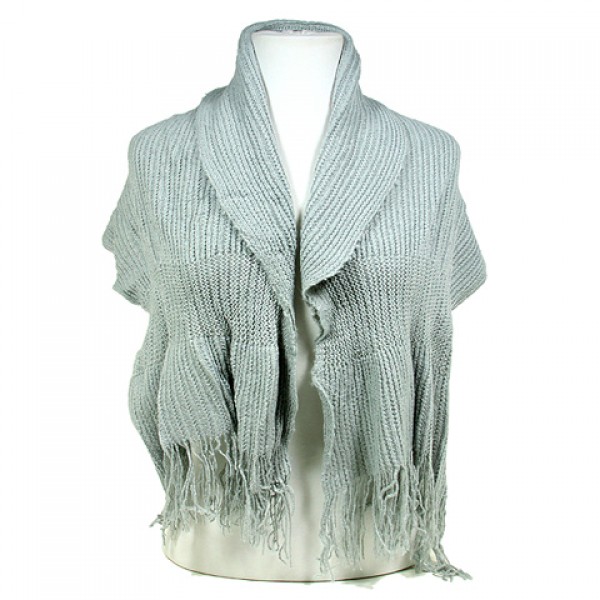 Scarf - Knitted W/ Fringe - Gray - SF-S1272GY