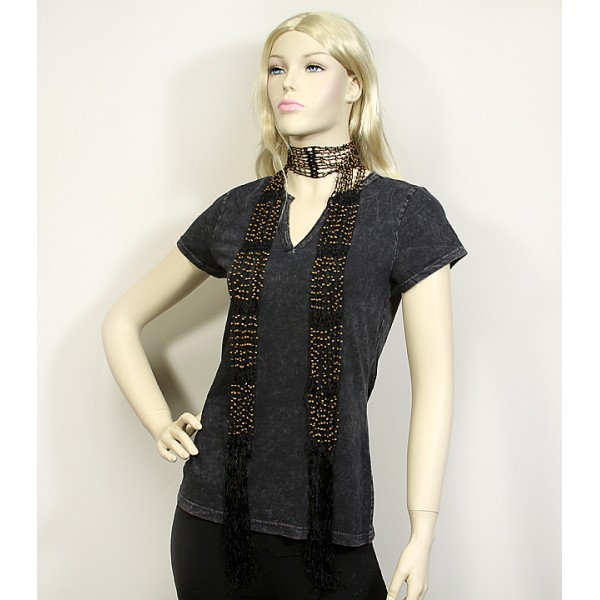 Scarf - Beaded Crochet Sash Belts - Black - SF-SFS119001
