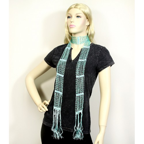 Scarf - Beaded Crochet Sash Belts - Blue Color - SF-SFS119004