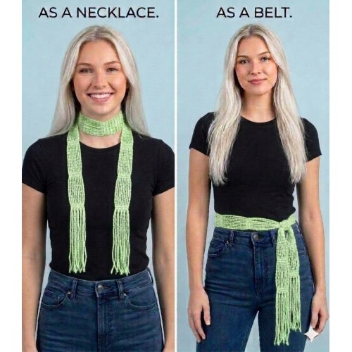 2-in-1 Beaded Crochet Sash Scarf and Belt - Green Color - SF-SFS119005