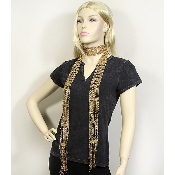 Scarf - Beaded Crochet Sash Belts - Tan Color - SF-SFS119007