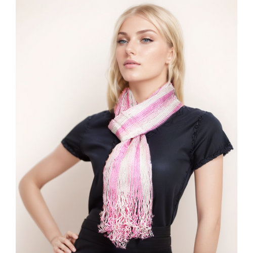 Scarf - Shimmer Shawl Stripe - Pink / White Color - SF-SHL107101