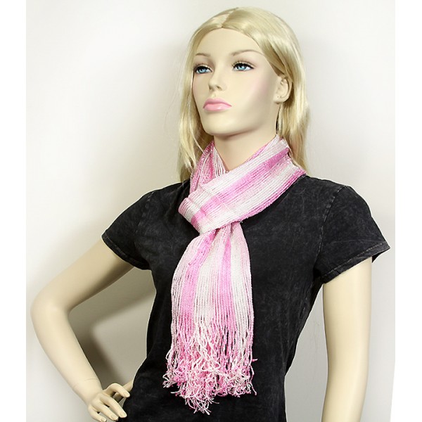 Scarf - Shimmer Shawl Stripe - Pink / White Color - SF-SHL107101