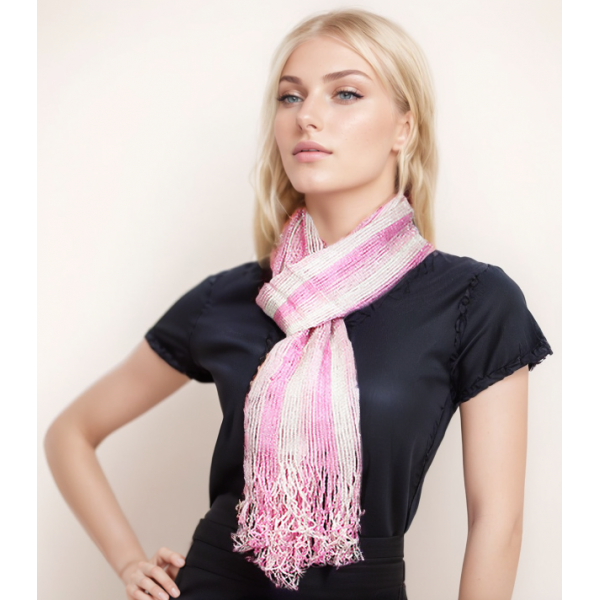 Scarf - Shimmer Shawl Stripe - Pink / White Color - SF-SHL107101
