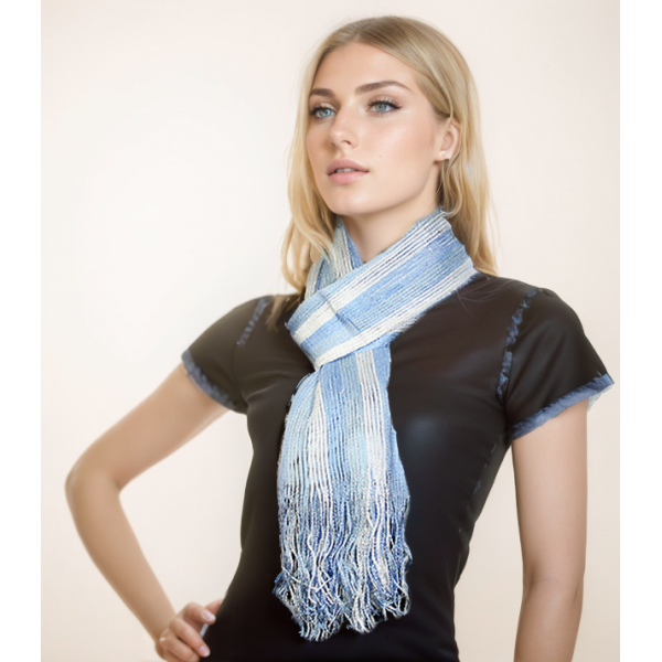 Scarf - Shimmer Shawl Stripe - Blue / White Color - SF-SHL107102