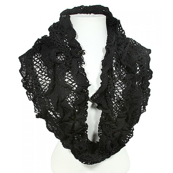 Scarf - Infinity Crochet Ruffle - Black - SF-TSF51466BK