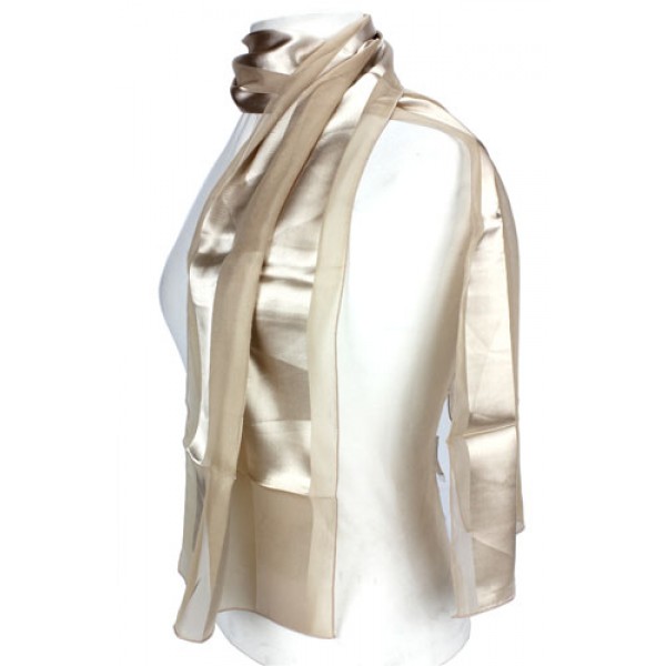 Scarf - Satin Solid - Stripes -Beige - SF-AO001BE